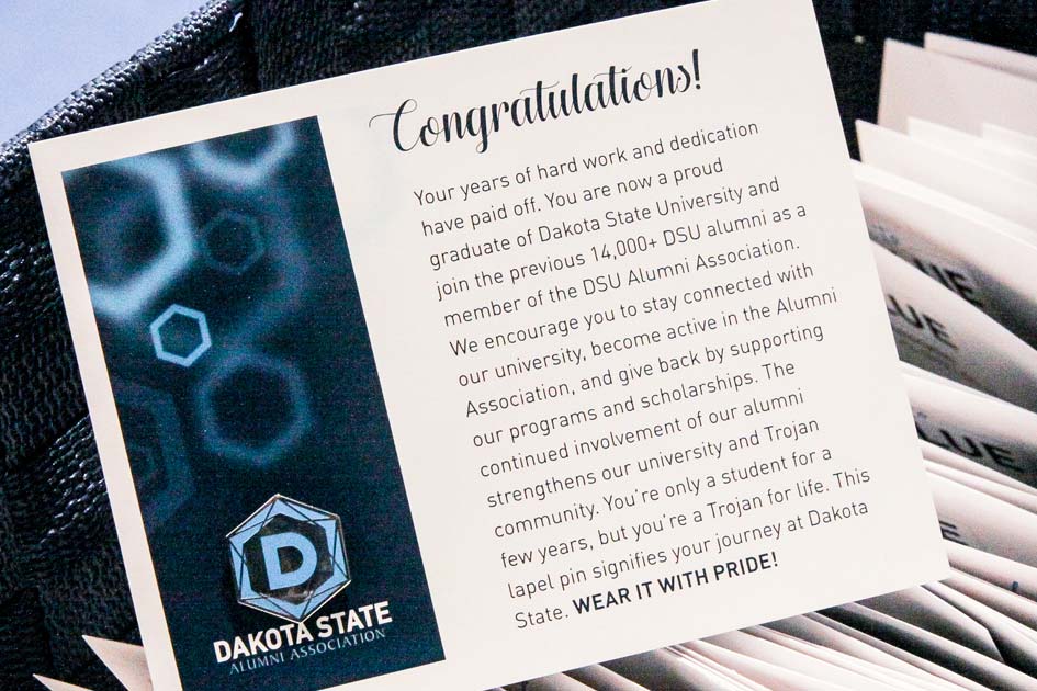 Congratulations graduates! Proud members of the DSU Alumni Association, and Trojan's for life. This lapel pin signifies your journey at Dakota State University. Wear it with pride!