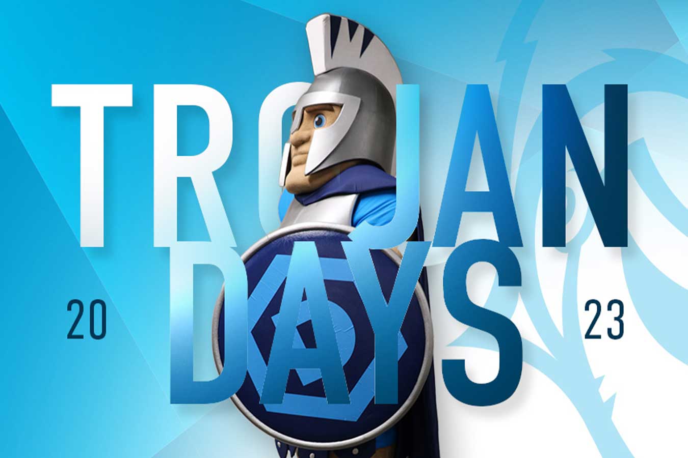 Graphic for Trojan Days 2023 with General Cy in the background.