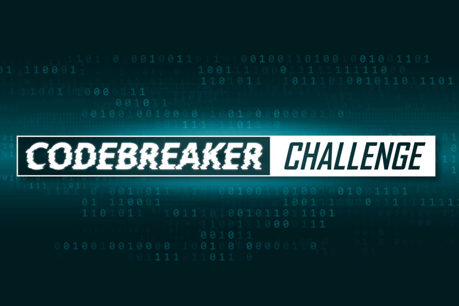 Codebreaker Challenge in blue on black digital code background