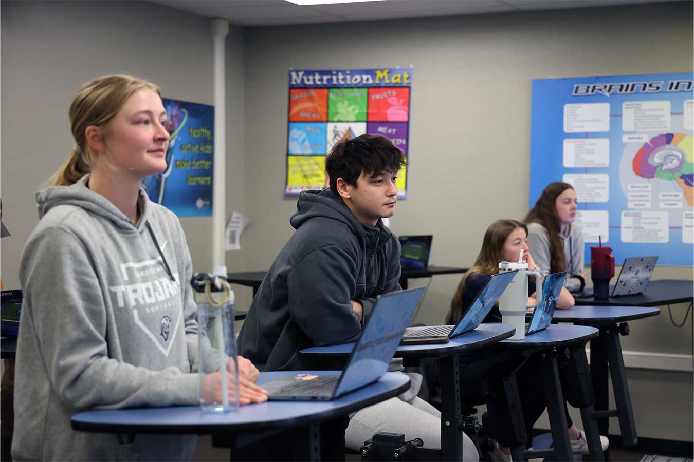 Students utilizing flexible seating options in Dr. Scott Klungseth's Exercise Science class.