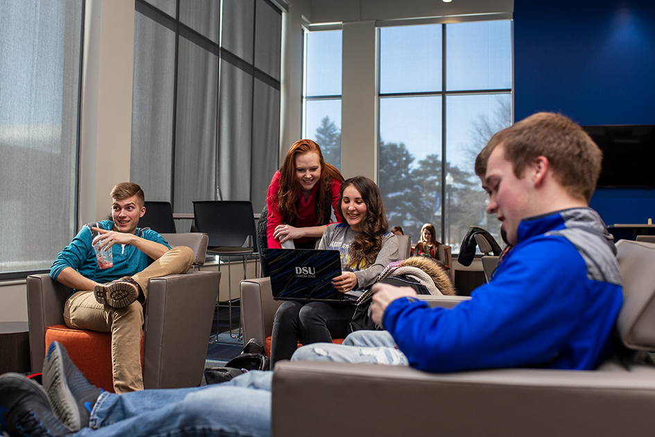 DSU students gathered in one of the residence hall lounges.
